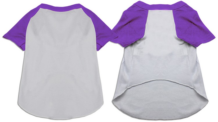 Raglan Baseball Pet Shirt White with Purple Size XS